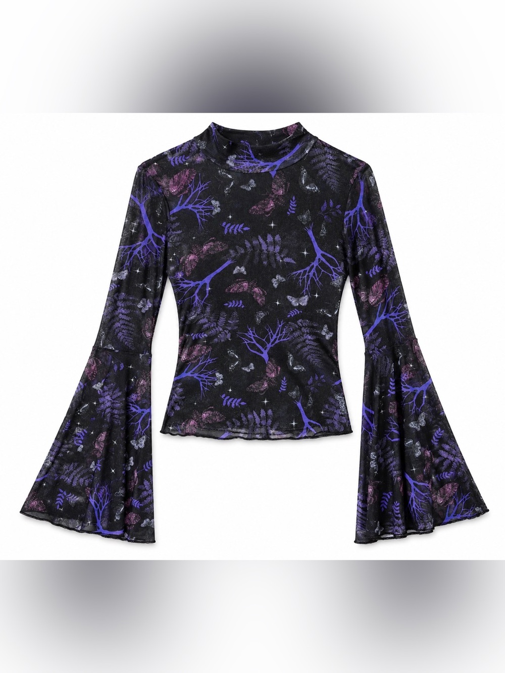 Thorn & Fable Whimsygoth Mesh Bell Sleeve Top Fairy Grunge Dark Academia Small